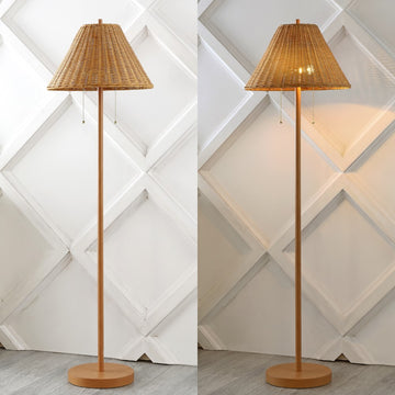 Nando 61" Coastal Bohemian Iron/Rattan LED Floor Lamp with Pull-Chain - JONATHAN Y